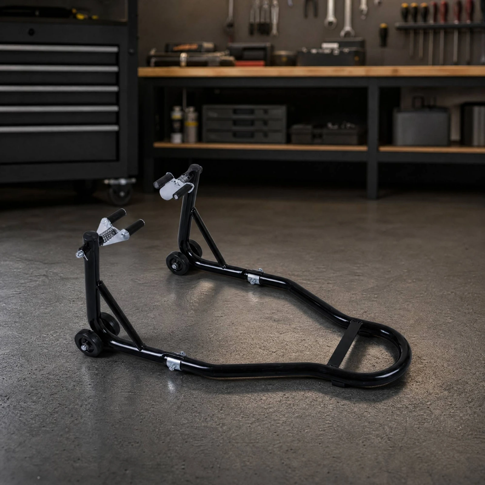 Front-Wheel Motorcycle Stand Portable Motorcycle Wheel Stand with Rolling Wheels Easy to Use Scratch-Resistant