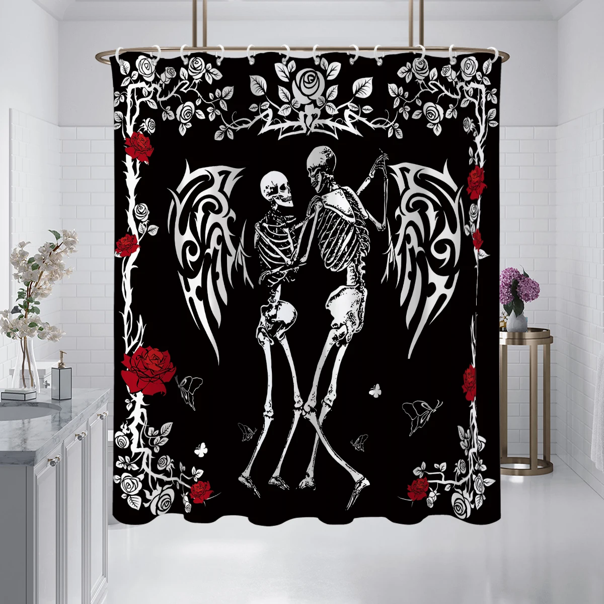 1PC Dark Skull Series Pattern Waterproof Shower Curtain with 12 Hooks 71x71 Inch Bathroom Decor for Hotel and Home