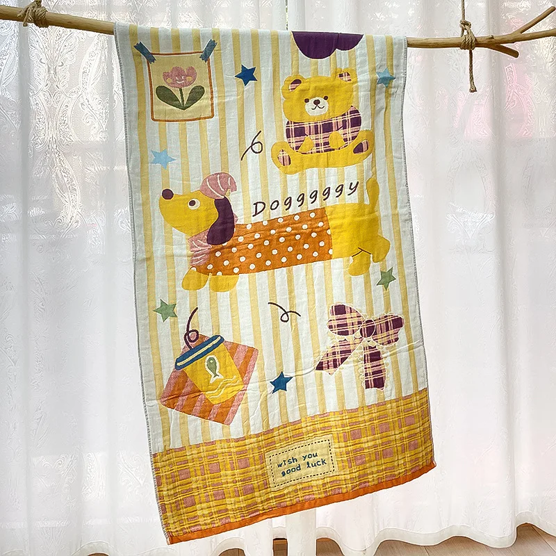 Class A Four-Layer Gauze Bath Towel Soft Absorbent Cartoon Beach Towel for Men and Women Non-Shedding