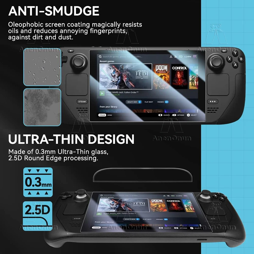 Steam Deck/Steam Deck Oled 강화 유리 화면 보호기 9H 경도 파손 방지 긁힘 방지 2.5D Arc Edge HD 버블 프리