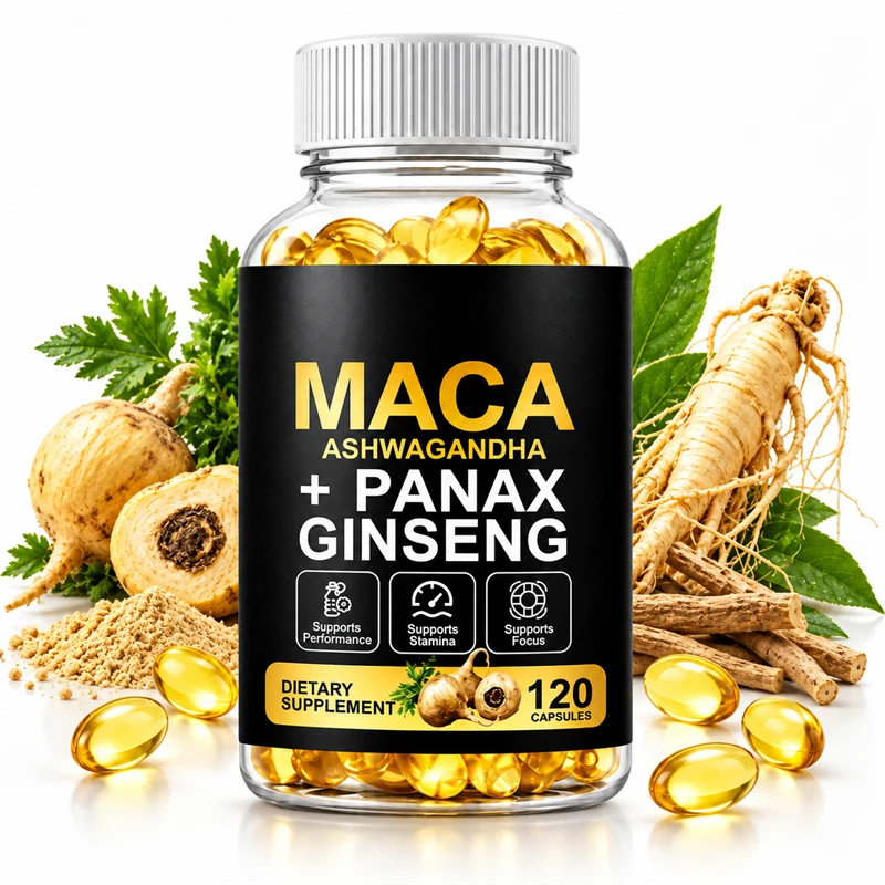 Maca Root Complex Softgels for Men with Ashwagandha & Panax Ginseng, Stamina, Vitality, Endurance & Workout Performance Support