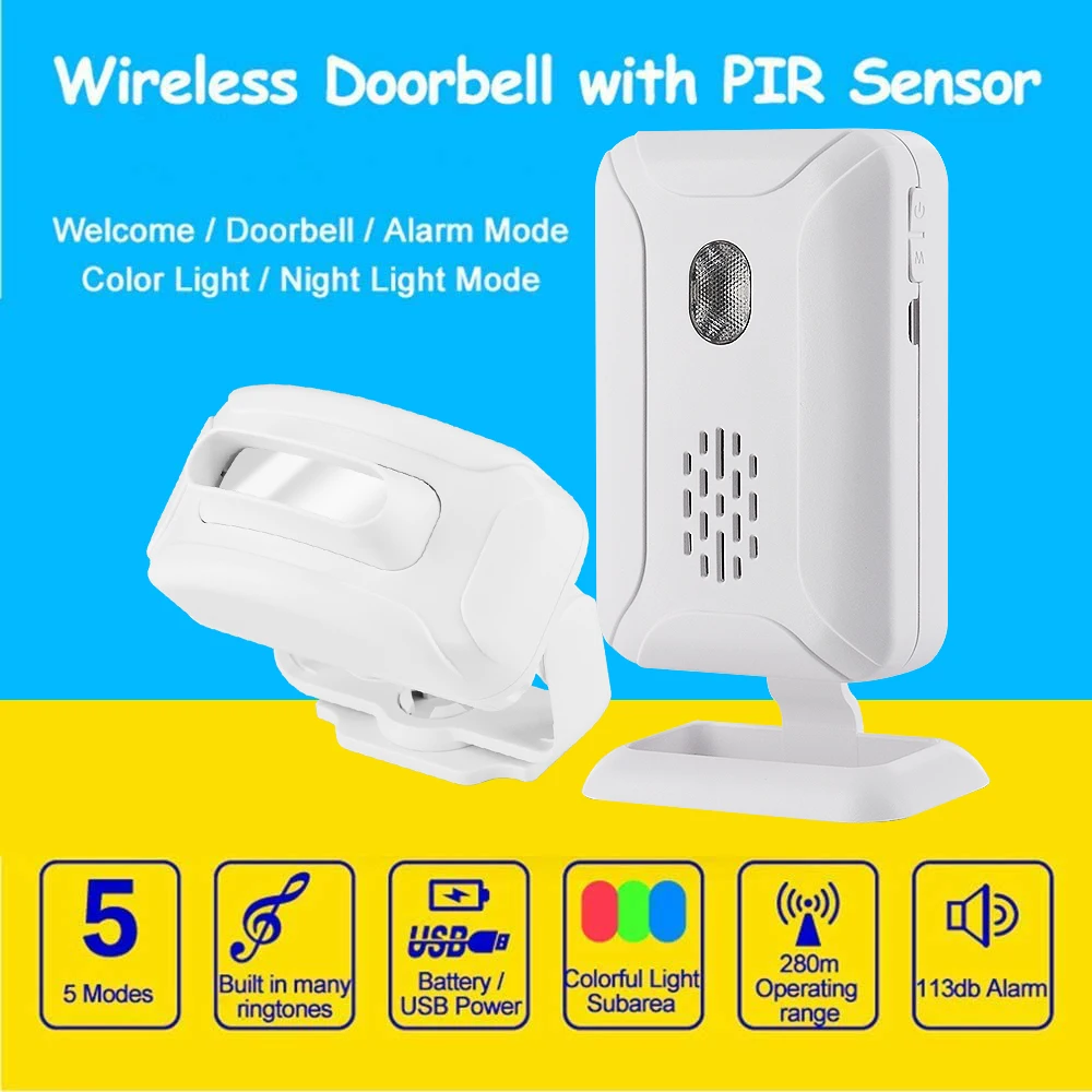 IP64 Wireless Waterproof Motion Sensor Entrance and Welcome Store Doorbell With Infrared Detection For Home and Garage Alarms