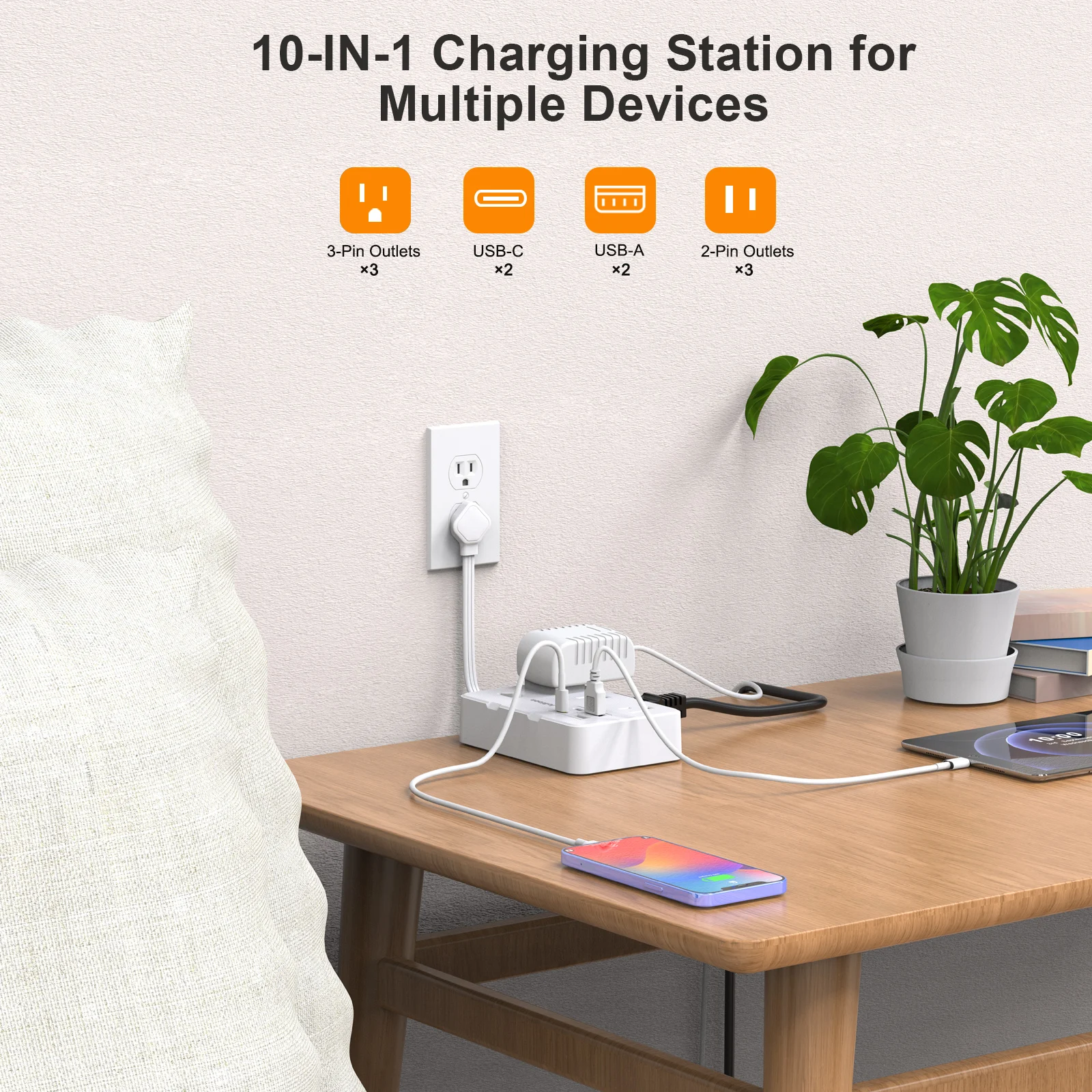 Power Strip AC Outlet USB Type C Fast Charging Multitap Universal Plug Wall Socket 0.5ft Extension Cable Home Travel Electrical