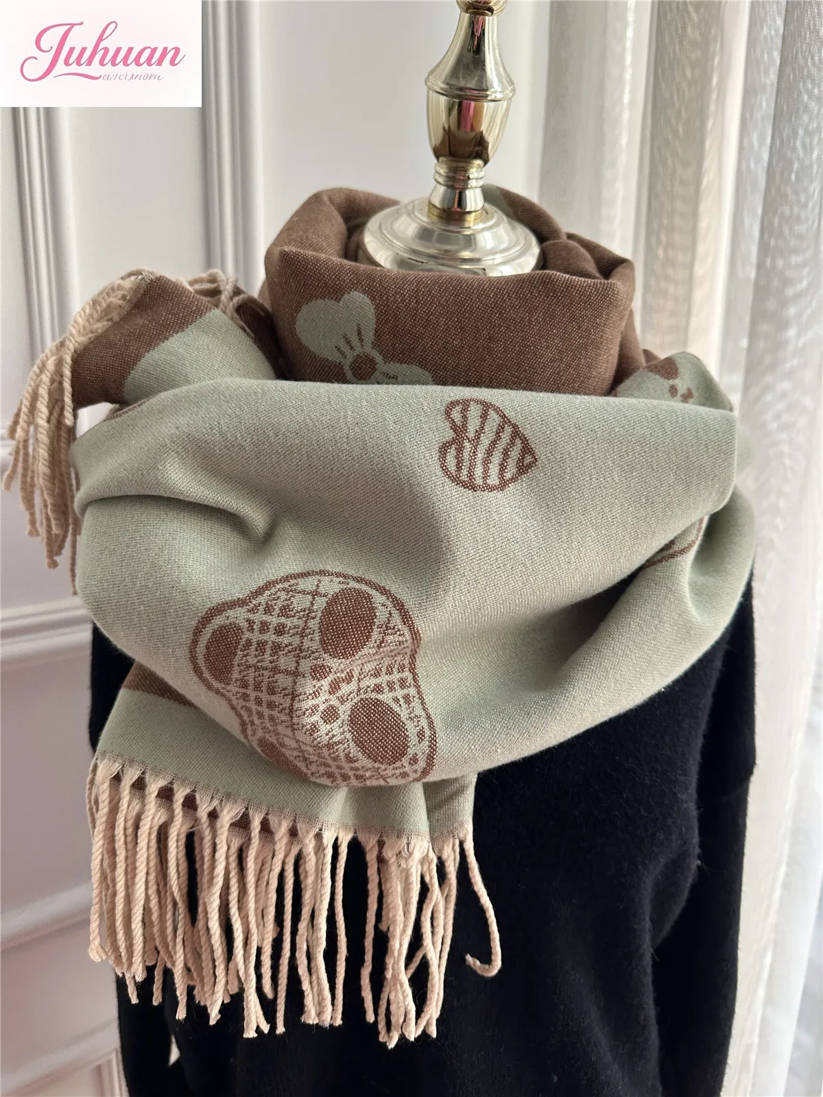 

Милый шарф с изображением кота, женская зимняя версия, двусторонняя утолщенная теплая верхняя шаль из искусственного кашемира, универсальный шарф Tide