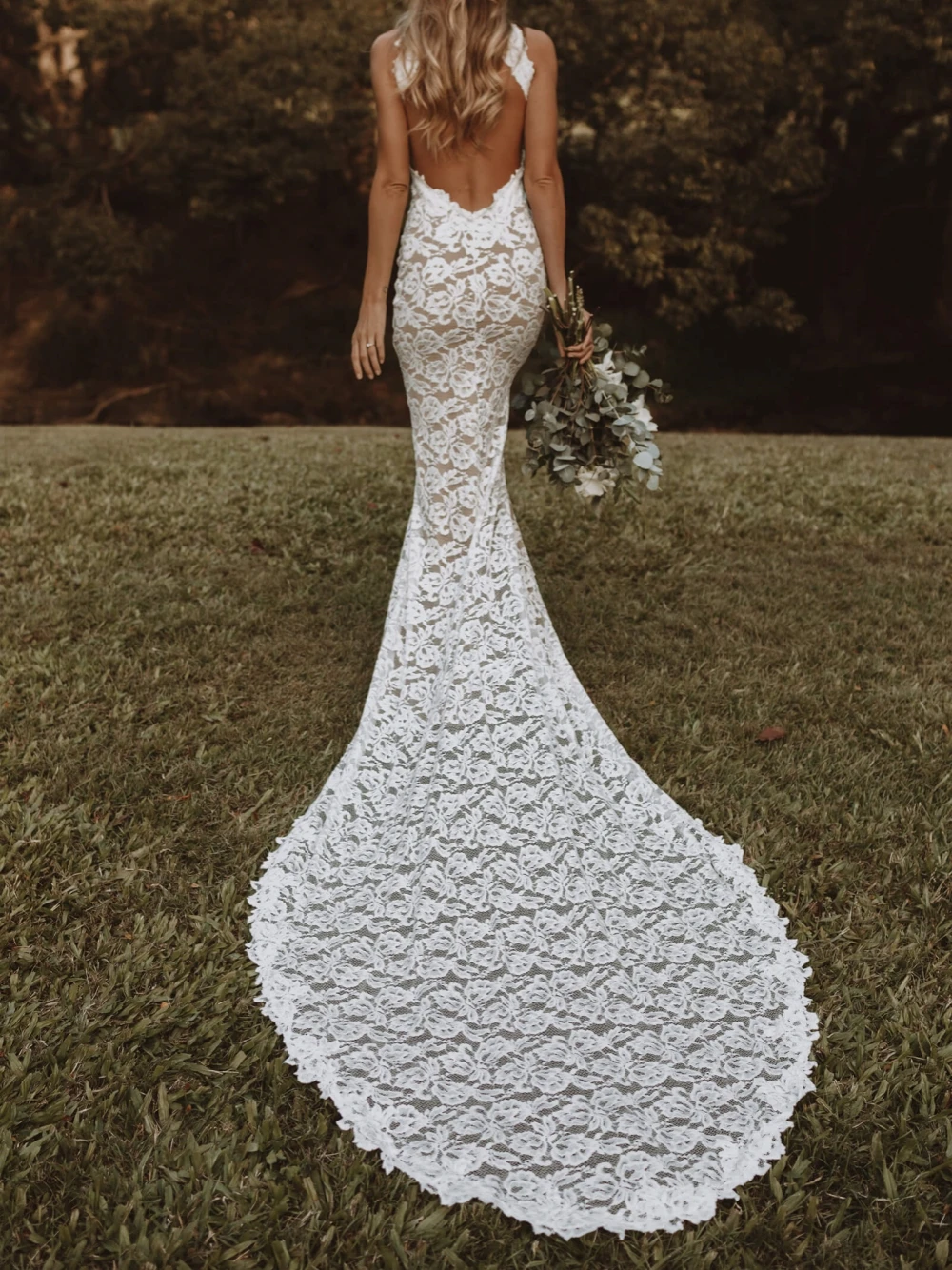 Lace Appliques Mermaid Wedding Dress, Vestidos Halter Praia, Vestido de noiva até o chão, Elegante vestido de noiva