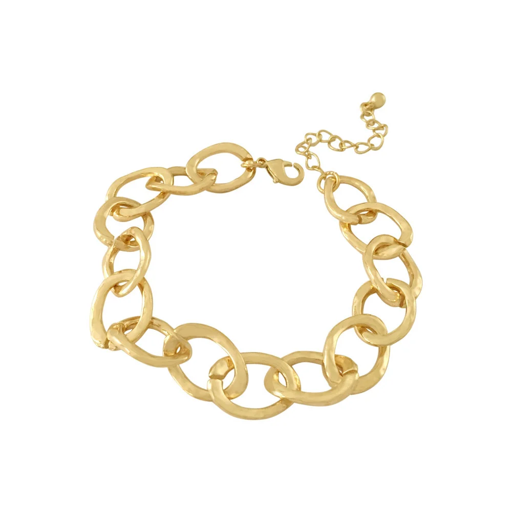 Trendy Gold Color Plating Hammered Effect Circle Linked Bracelet For Women Girl Elegant Casual Gorgeous Jewelry Accessory