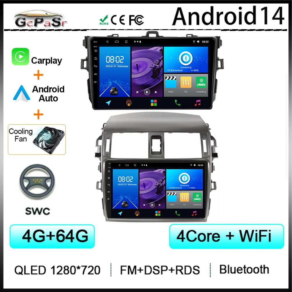 

For Toyota Corolla E140 E150 2006-2013 Android Auto Radio Multimedia Car Player Video Video Navigation carplay Screen 2din DVD