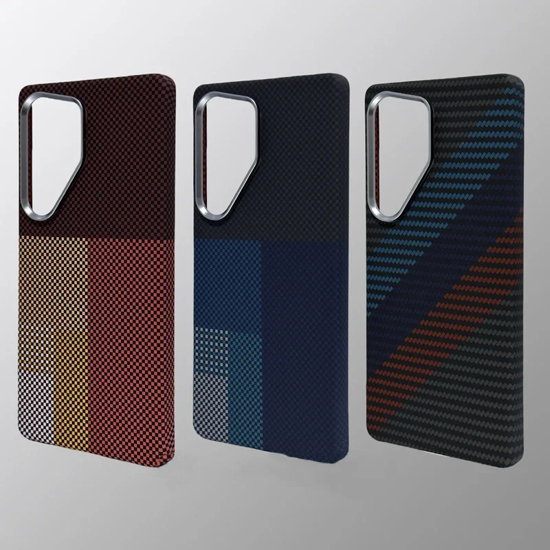 Funda de teléfono MagSafe con textura de fibra de carbono para Samsung Galaxy S25Ultra S24 S23, lente de aleación, cubierta dura para PC con carga inalámbrica magnética