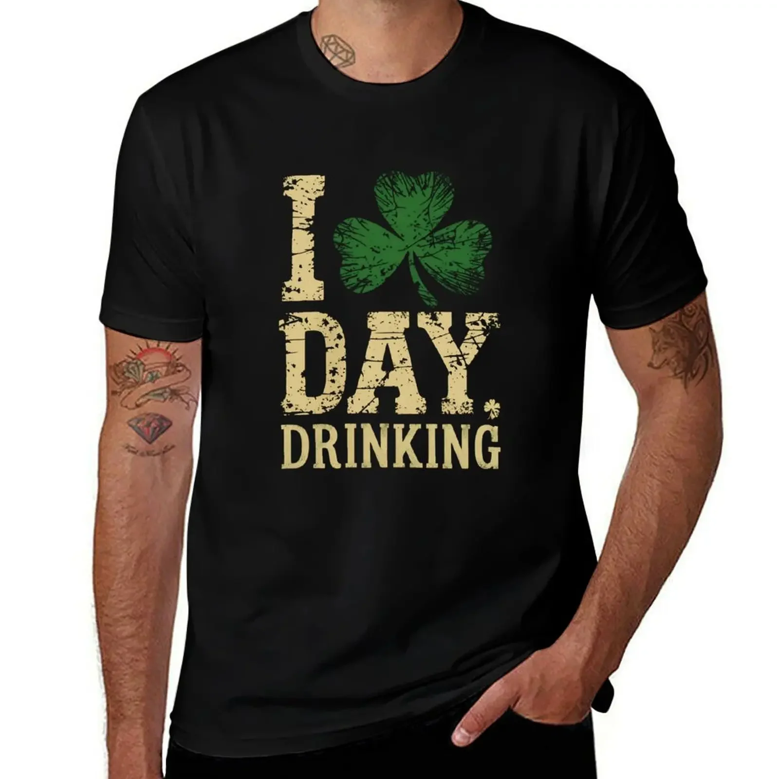 

I Love Day Drinking - Shamrock Heart - Love T-Shirt Man t-shirt summer 2025 Funny t-shirt tee shirts for men