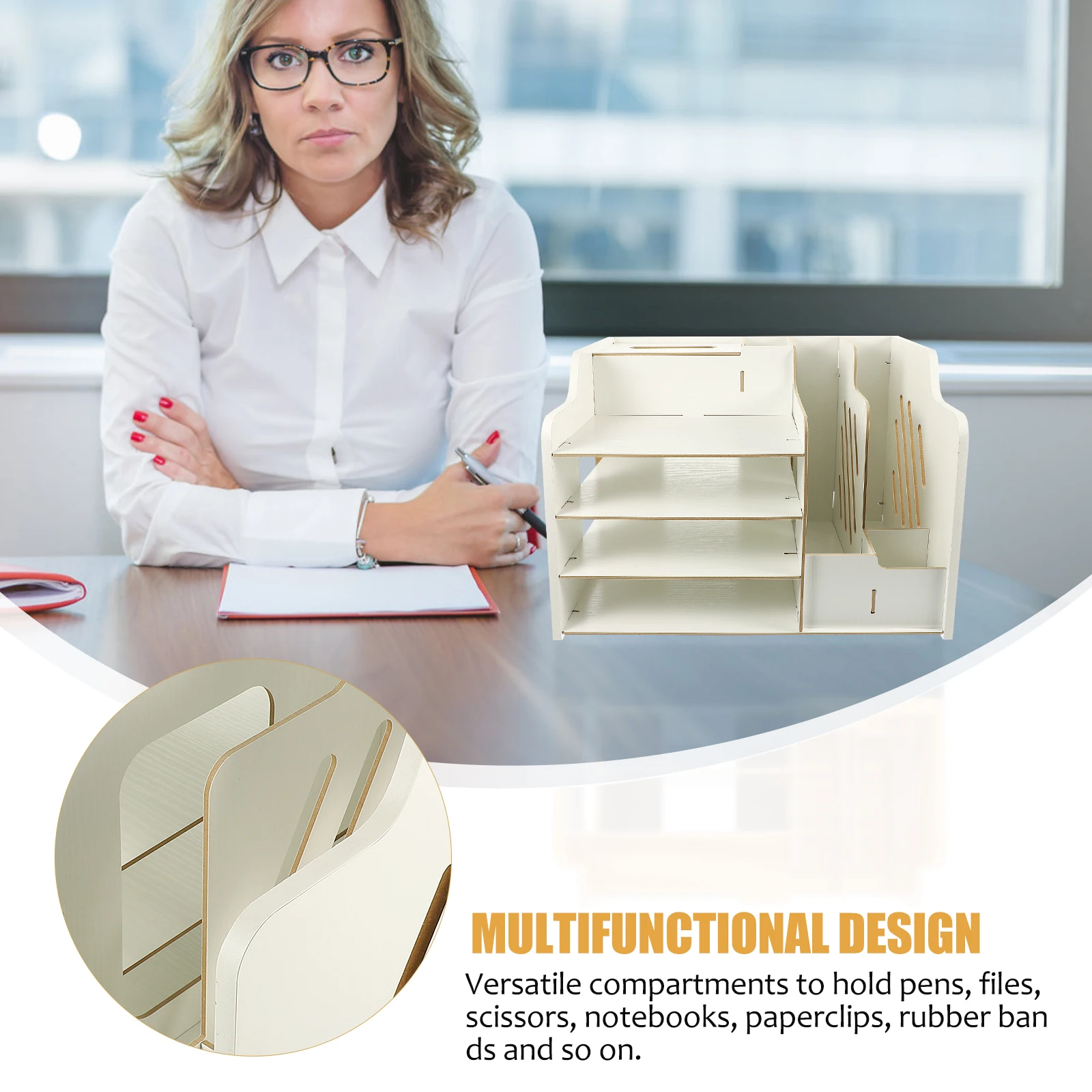 

Multifunctional Desk Organizer File Drawer Storage Rack for Office Supplies Desktop Container Lock Pen Holder Box School