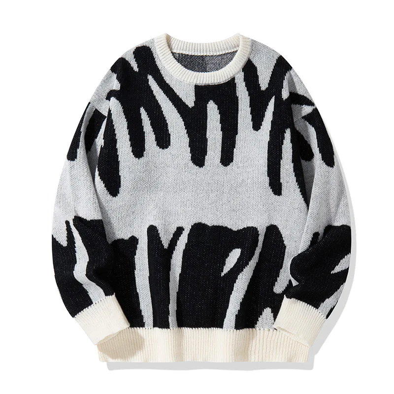 Autumn and Winter New Fashion Abstract Letter Jacquard Sweater with Warm and Thick Contrast Color Knit