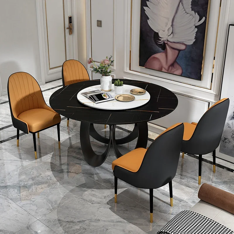 

MINGDIBAO Dining Room furniture, sintered stone Table Set Featuring Leather Chairs and Stainless Steel Design Kitchen Furniture