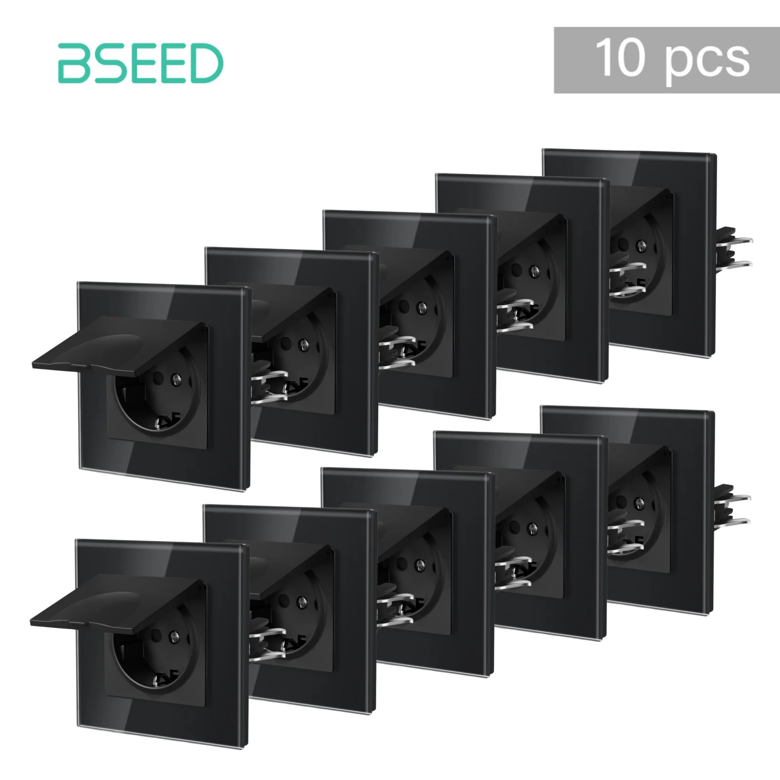 BSEED E-Serie EU-Standard Wasserdichte Wandsteckdose mit Abdeckung Kristallglas-Panel 16A 110V-250V