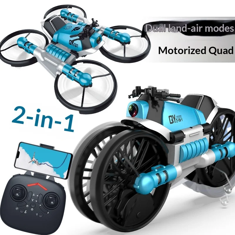 2 In 1 RC Drone Quadcopter Transformable Motorcycle Land Air Dual Mode WIFI FPV HD Camera Watch Remote Control Kids Toy