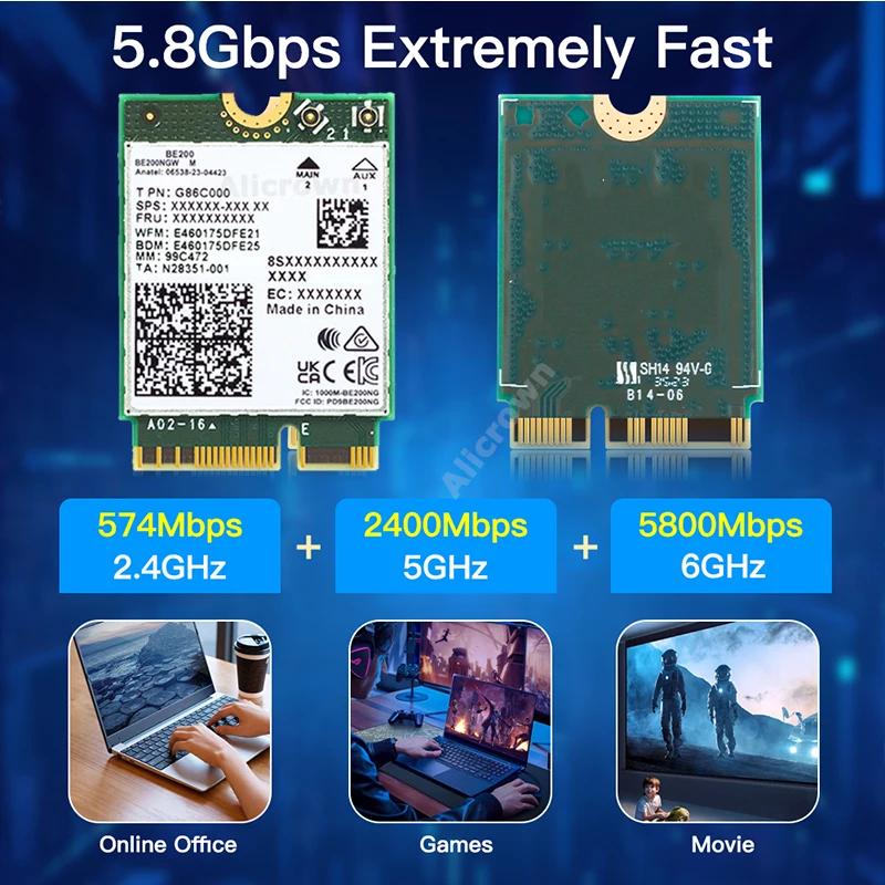 WiFi 7 BE200 Bluetooth 5.4 Wifi カードトライバンド 2.4G/5G/6GHz ワイヤレスネットワークアダプタ Windows 10/11 PC ラップトップ用アンテナ付き