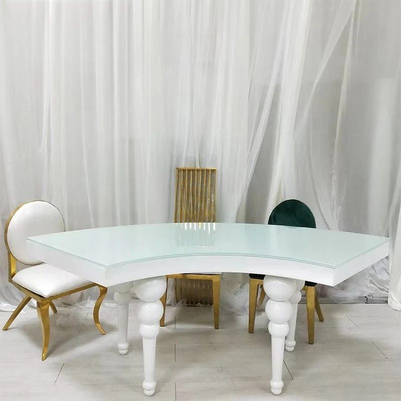 Round S Shape Children's Serpentine Banquet Table Solid Wood Frame Event Party Glass Top White Kid Wedding Tables For Event