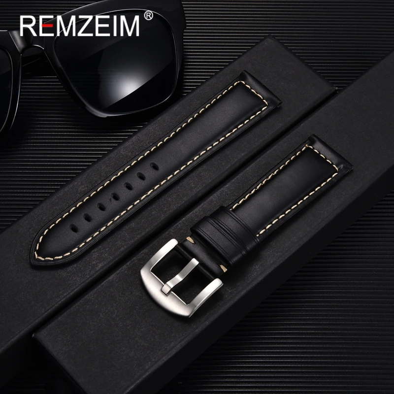 

Men's Business Leather Cow Wristwatch Strap 20mm 22mm Replacement Bracelet Oil Wax Discoloration Watch Band with Solid Buckle