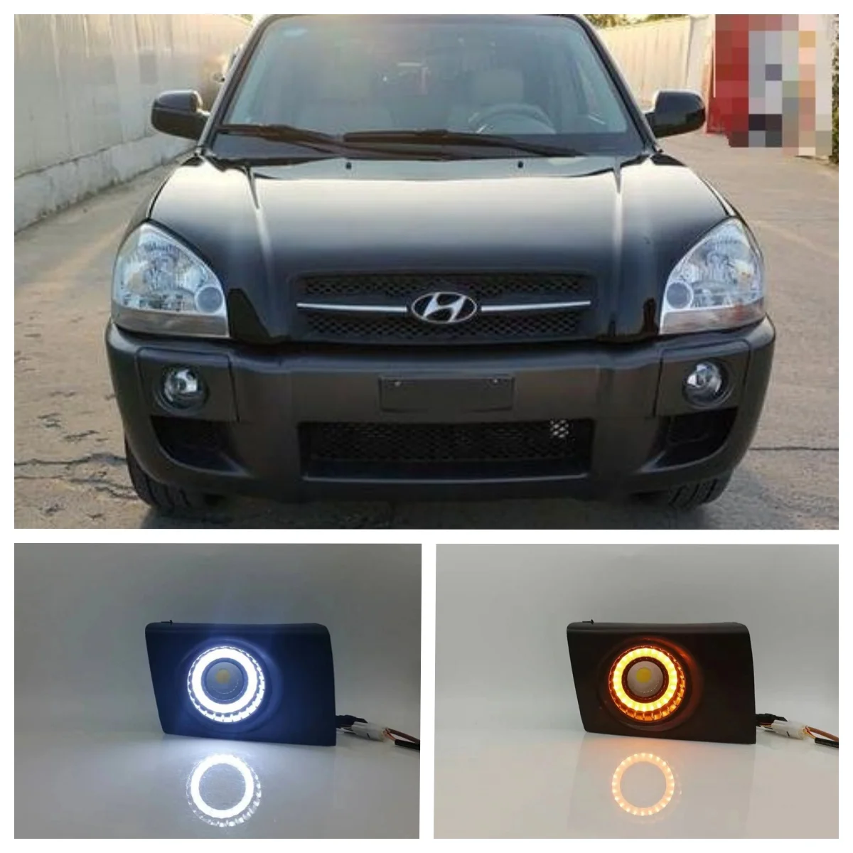 LED Angel Eye Fog Light Assembly Kit For Hyundai Tucson 2004 2005 2006 2007 2008 2009 2010 2011 2012  Dual Color Angel Eye Daytime Running Lights Lamp DRL Daylight Driving Accessories Kits