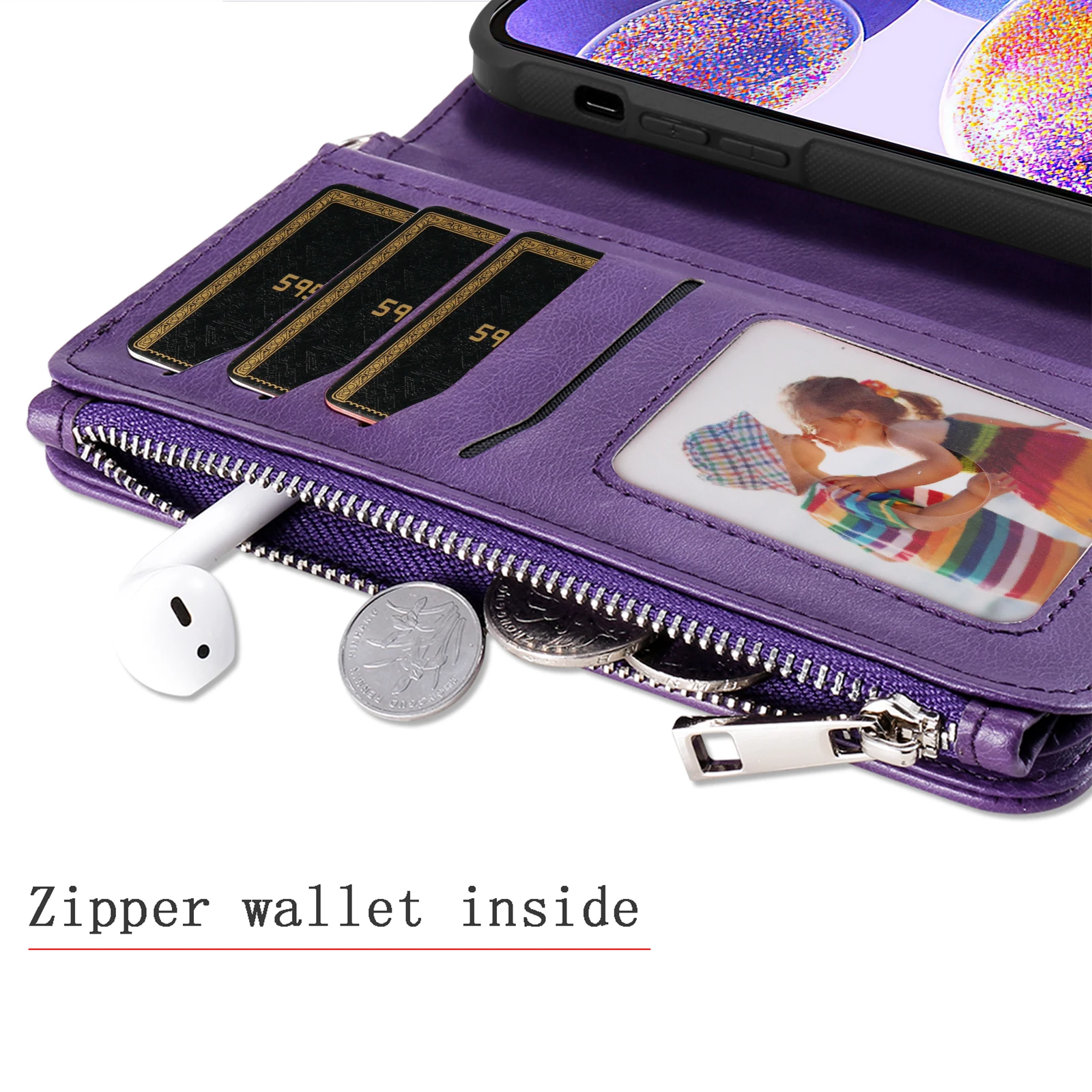 Zamek skórzany portfel magnetyczny odpinany etui do Samsung Galaxy S22 Ultra S21 FE S20 A52 A13 A23 A33 A53 A12 karty Solt okładka — zdjęcie produktu 5