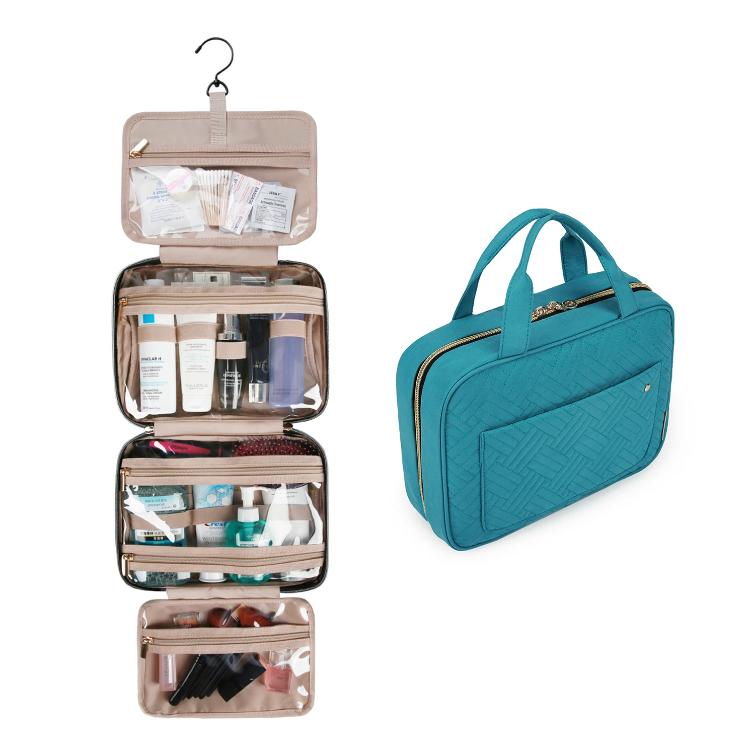 BAGSMART Make-up-Kosmetiktasche mit Haken zum Aufhängen, wasserabweisende Kulturtasche, Reise-Organizer für Organizer-Toilettenartikel in voller Größe