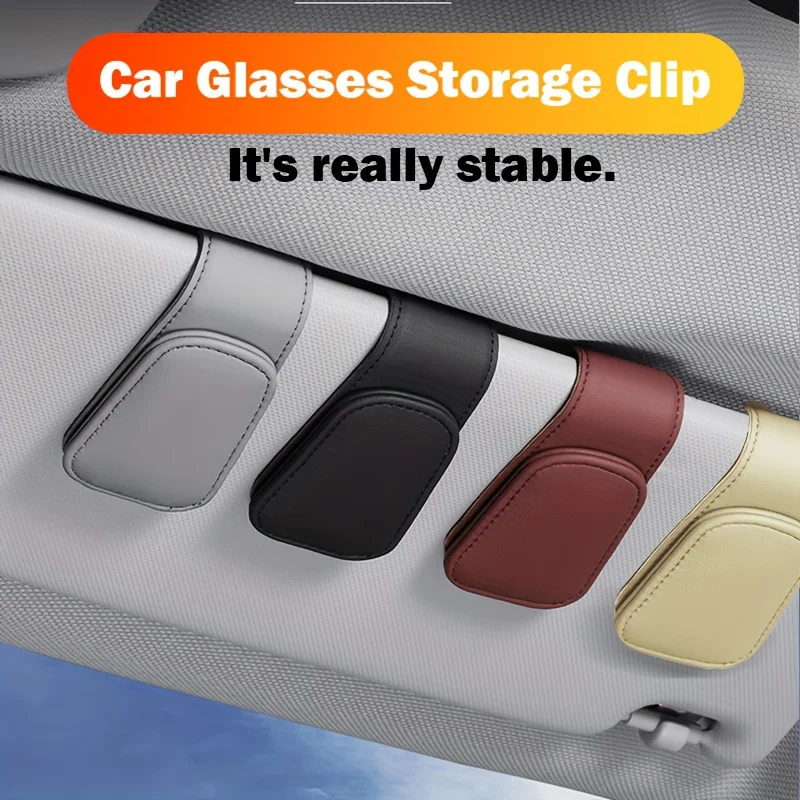 2Pcs Magnetic PU Leather Car Sun Visor Glasses Holder with Card Slot One Hand Operation for Car Interior Accessories Grey Black