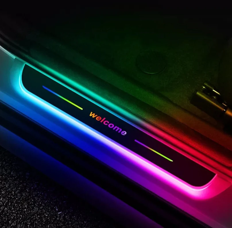 

4pcs LED RGB Dynamic Acrylic Wireless Custom Logo Projector Lights Car Door Sill Plate Pedal Welcome lamp