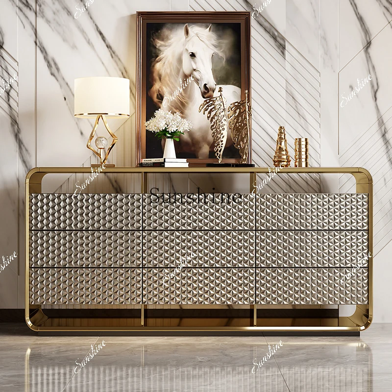 Italian light luxury modern minimalist sofa back/solid wood dining side cabinet  FT