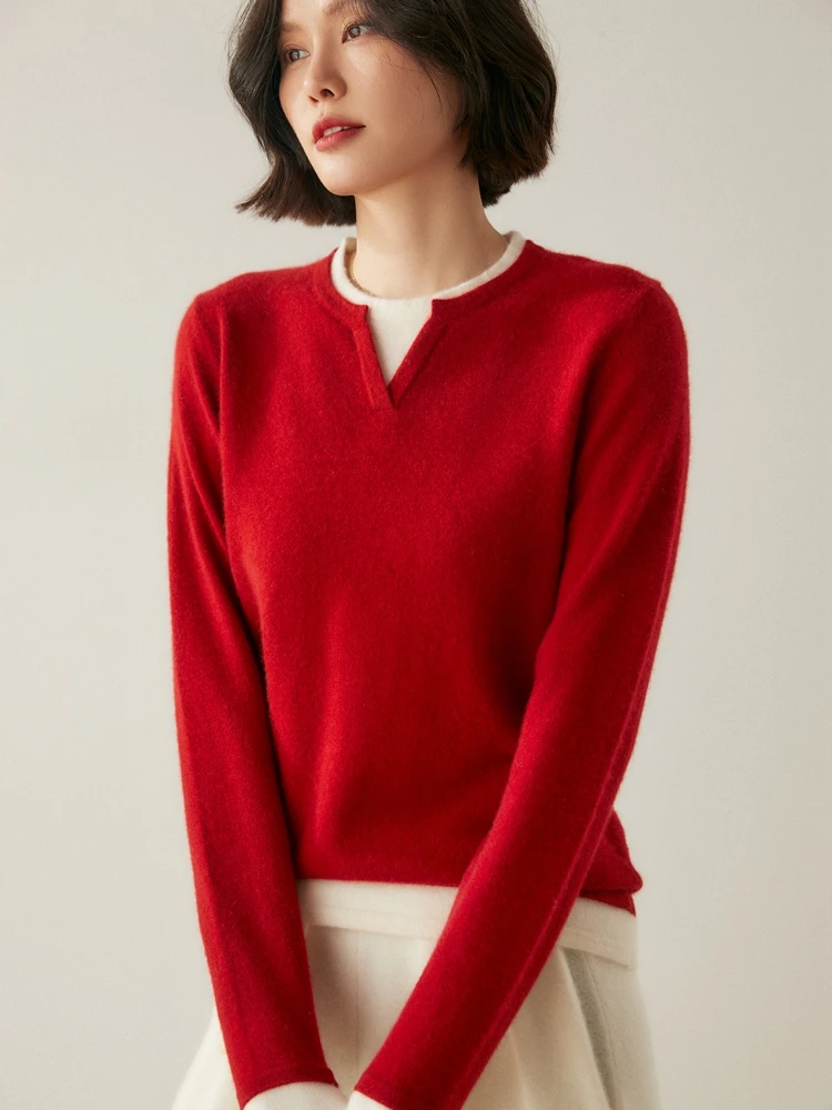 Choice Women 100% Cashmere Sweater Autumn Winter V-neck Pullover Basic Simple Style Long Sleeve Knitwear Soft Warm Clothing Tops