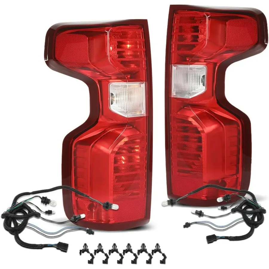 مجموعة المصابيح الخلفية المتوافقة مع تشيفي سيلفرادو 1500 المتوهجة 2019 2020 2021 زوج اليسار واليمين عدسة حمراء