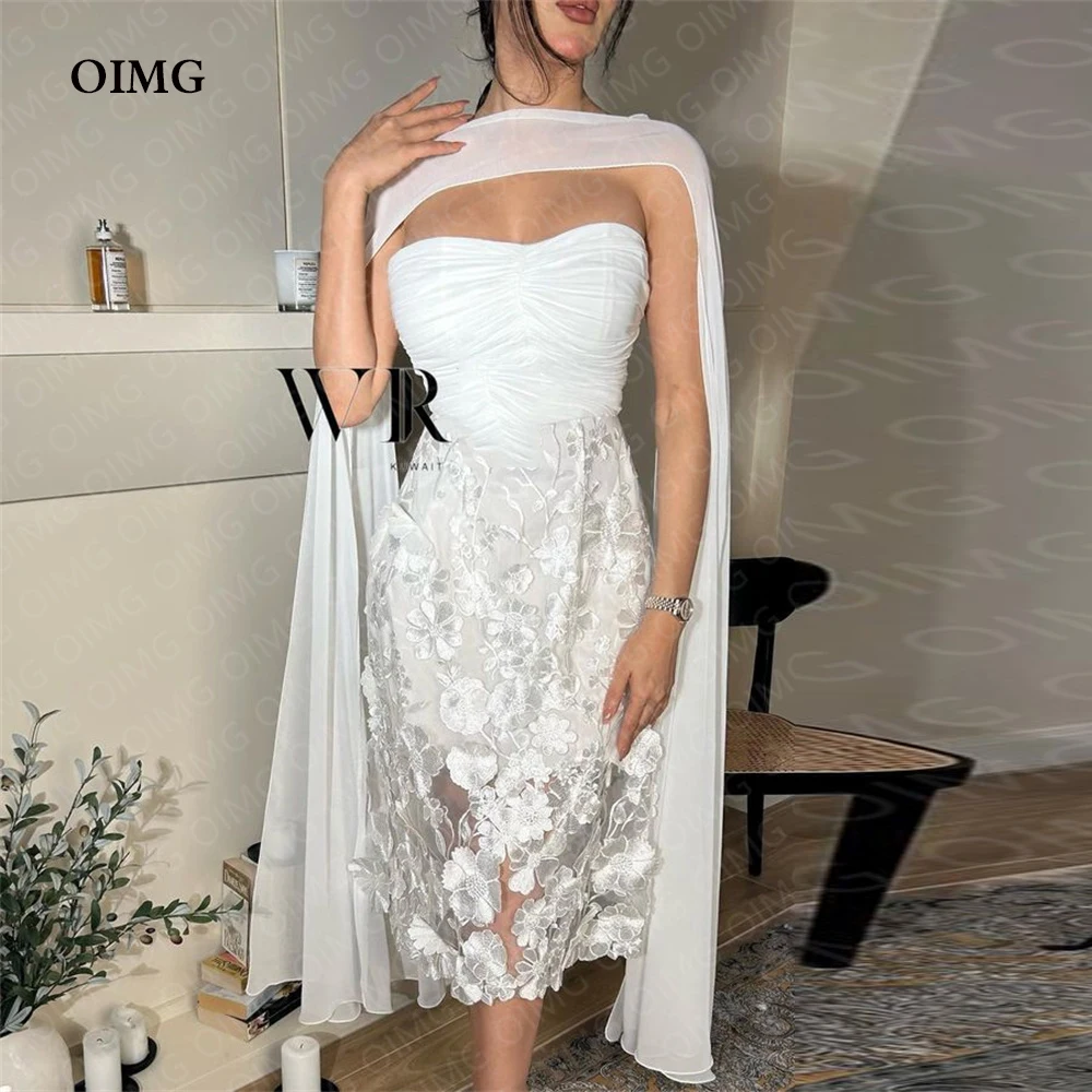 

OIMG Luxury Chiffon 3D Flower Short Wedding Dresses O Neck A Line Custom Size Modest Party Princess Bridal Bride Gowns Dress