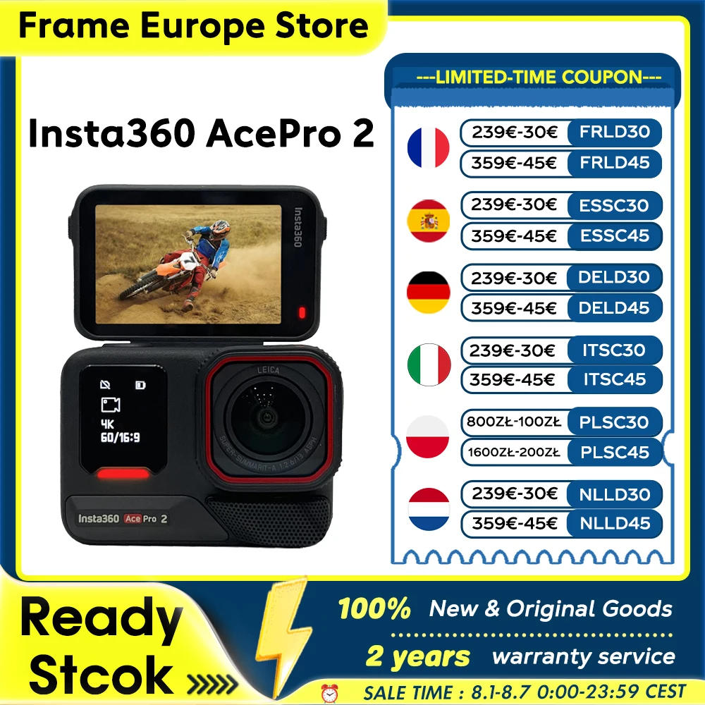 【LOCAL+】Insta360 Ace Pro 2 - 8K Wasserdichte Action-Kamera, mit Leica 1/1.3" Sensor, Dual AI Chip, Hervorragend bei Schwachlicht und Audio