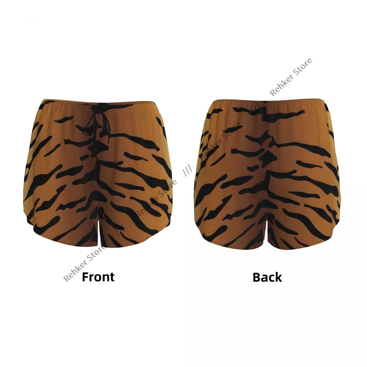 Shorts esportivos femininos de dupla camada com fundo de pele de tigre, secagem rápida, para lazer ao ar livre, corrida, fitness, treino, esporte