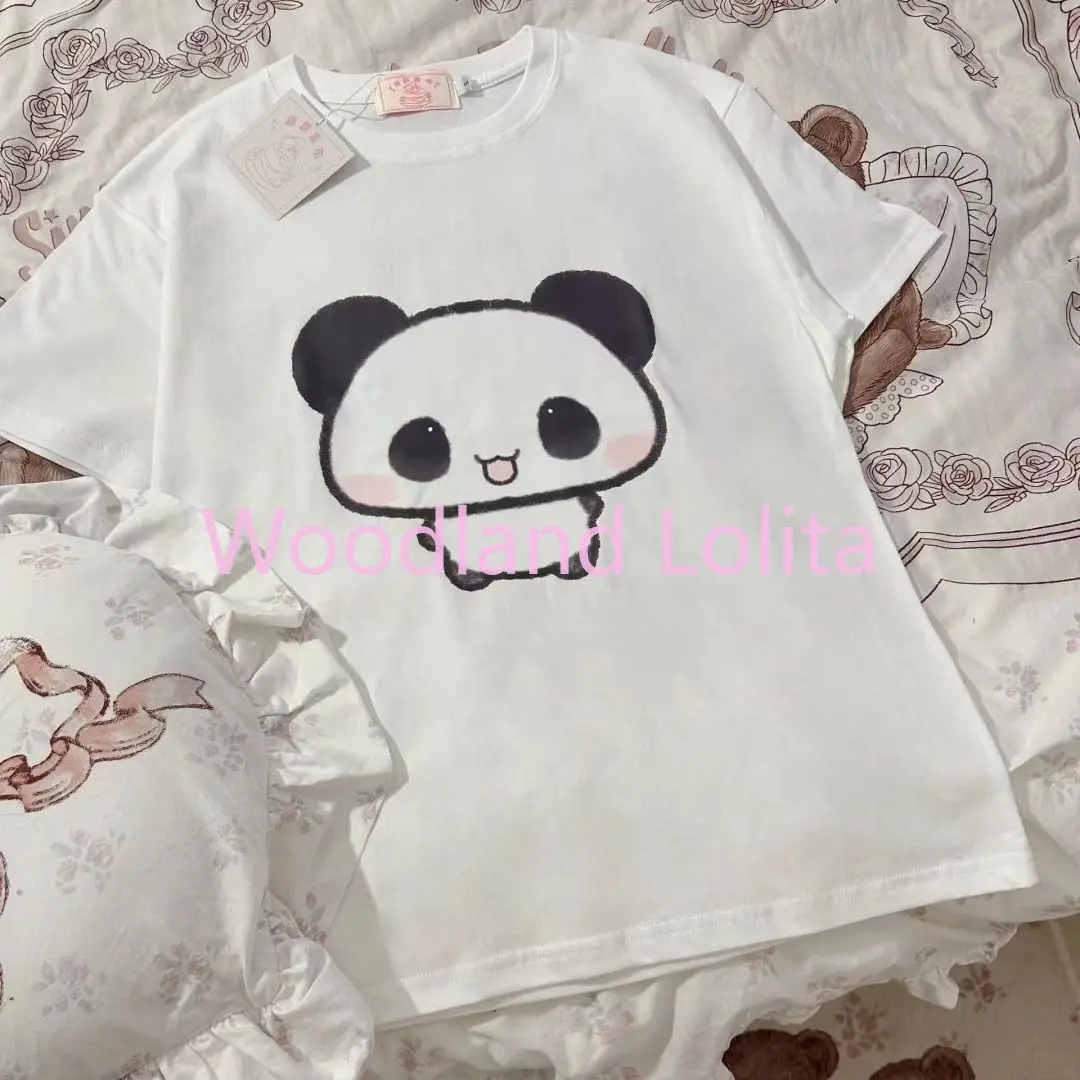 Cute T Shirt Short Sleeve Cartoon Panda Y2k Women's Japanese Summer Popular New Top White Black Casual Kawaii Pulovers Tees - view 4