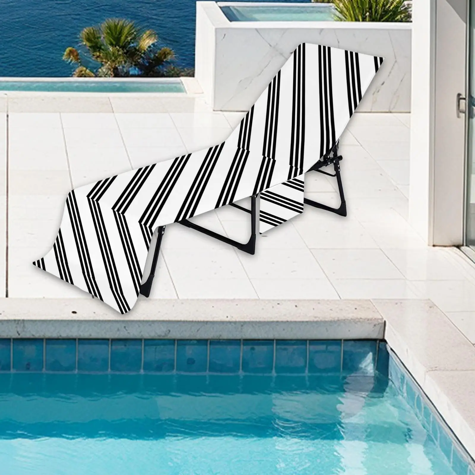 غطاء كرسي الشاطئ، منشفة استرخاء محمولة، غطاء صالة تشيس عملي مع جيوب جانبية لحمام السباحة الصيفي والحديقة المائية