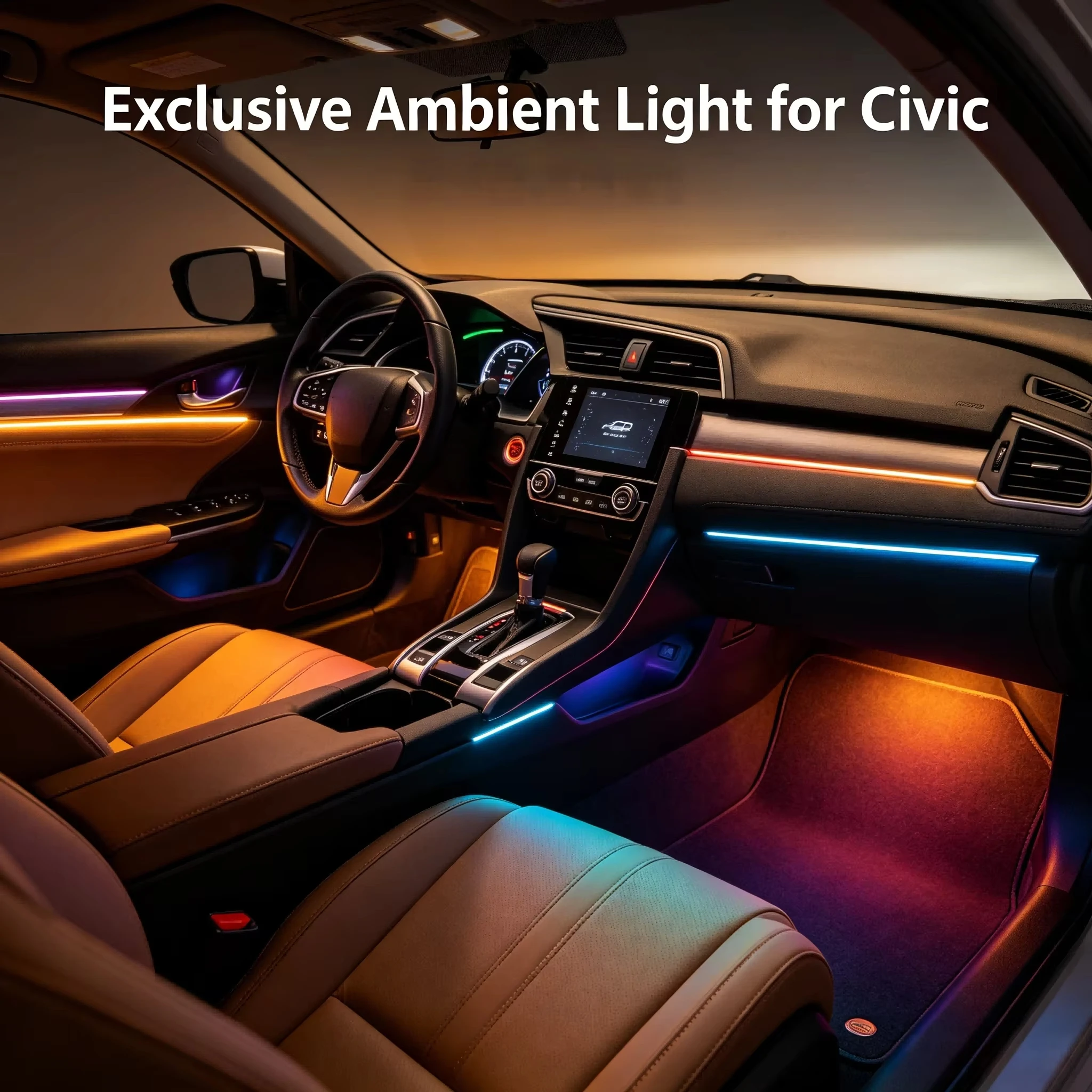 Car Ambient Light for Honda Civic 2016-2021 OEM Size Galaxy Rainbow Kit 22 LED Control by Special Button Mobile App