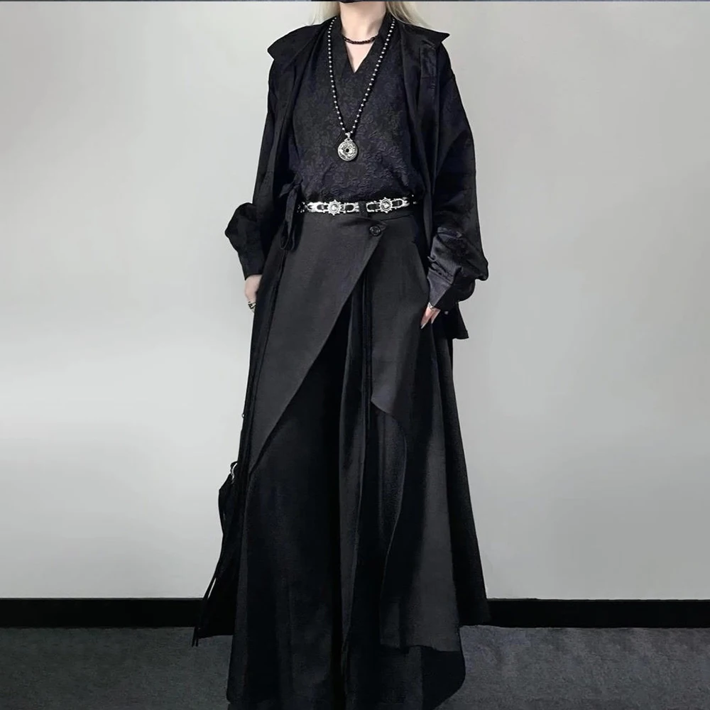 Men's Irregular Solid Color Skirt Pants Unisex Japanese Retro Fashion Trend Loose Simple Casual Breathable Niche Men's Bottoms
