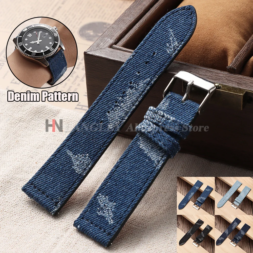 Nouveau bracelet de montre en nylon à motif denim pour Casio, bracelet en cuir vintage 20mm 22mm pour Omega, pour Seiko, accessoires pour hommes et femmes
