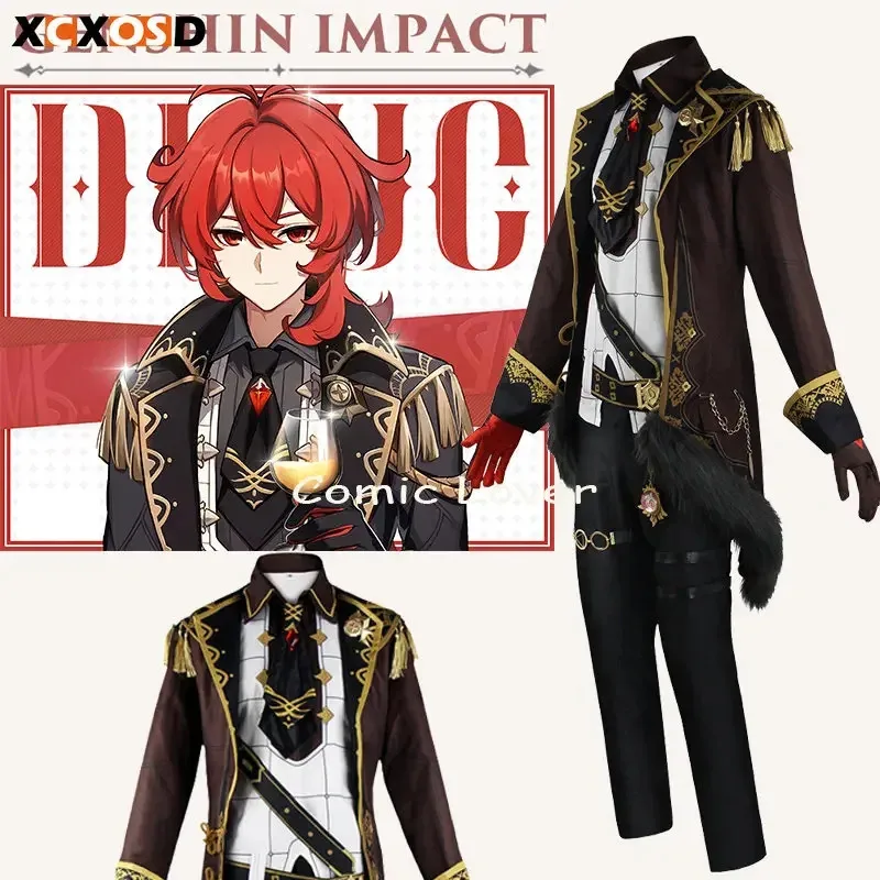 

Genshin Impact Diluc Ragnvindr Костюмы для косплея Парик Прибытие игрового персонажа Наряд унисекс Одежда для ролевых игр с комиксами TK0s; 2'd,5.h;