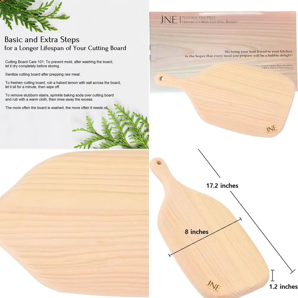 

Hinoki Cypress Double-Sided Wooden Cutting Board, 17.2 x 8 x 1.2, Multipurpose Chopping, Bread, Cheese, Serving, Solid Wood, No