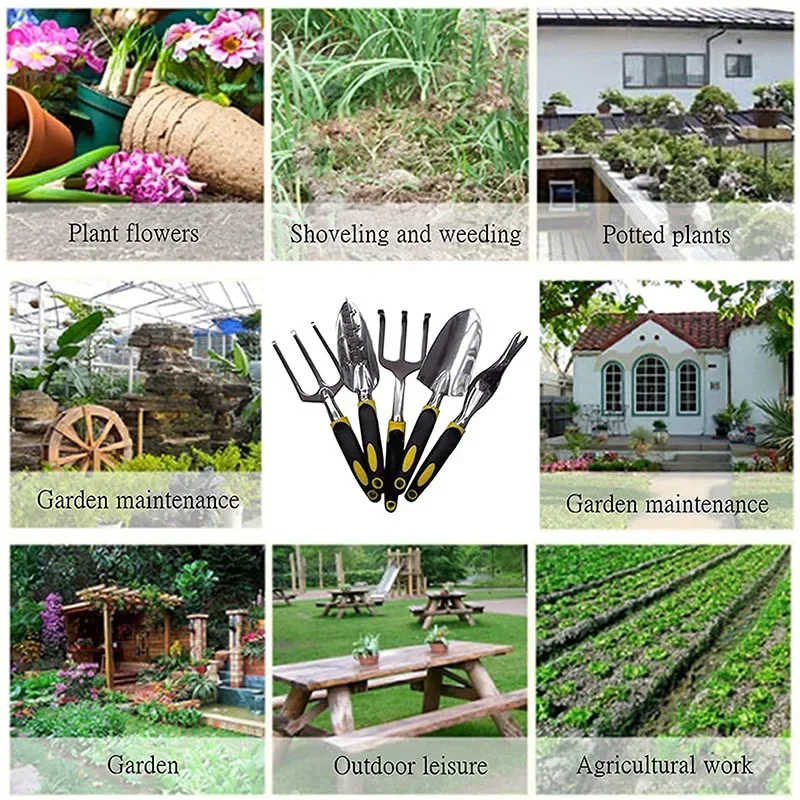 1set Gardening Flower Shovel Aluminum Non-slip Rubber Grip Gardening Hand Tool Rake Small Shovel Fork Root Taker Small Shovel