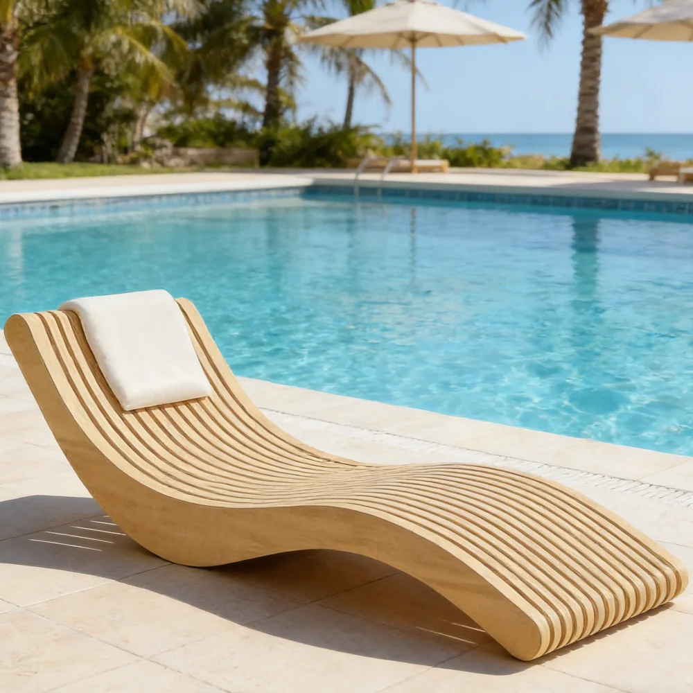 Z Parametric Custom Wooden Outdoor Pool Lounge Chair Durable Sunbed Beach For Hotel Garden Beach ResortZ