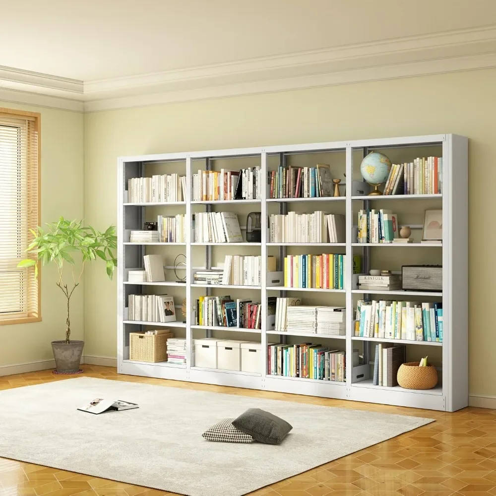 

Bookshelf,5-Tier Industrial Bookshelf, White Bookcases and Bookshelves,Tall Metal Bookshelf Storage Organizer