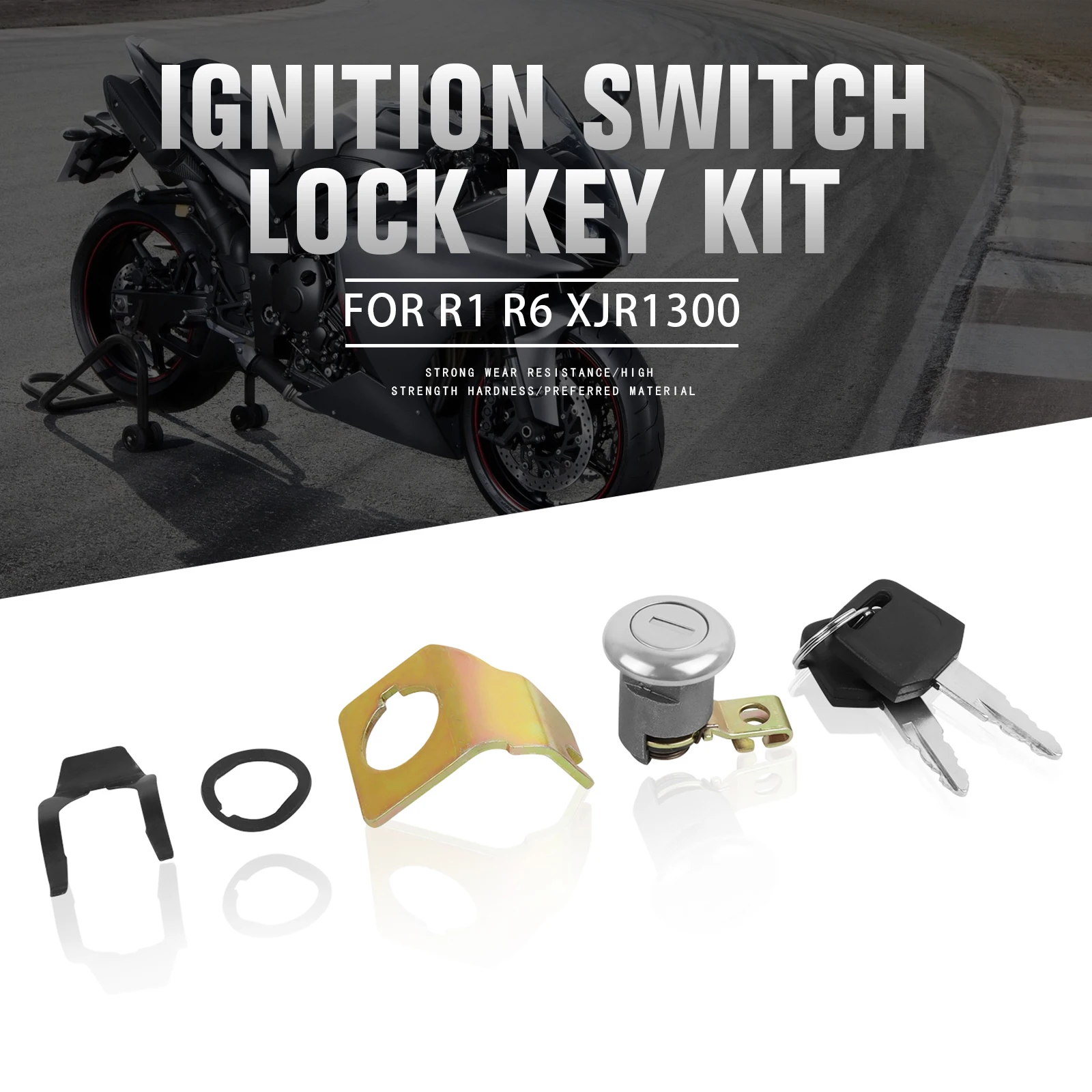 

Motorcycle Ignition Switch Lock Switch Seat Cowl Lock Key Kit Replacement for YZFR1 YZF R1 YZF R3 R6 FZ6 FJR1300 R125 2002-2021