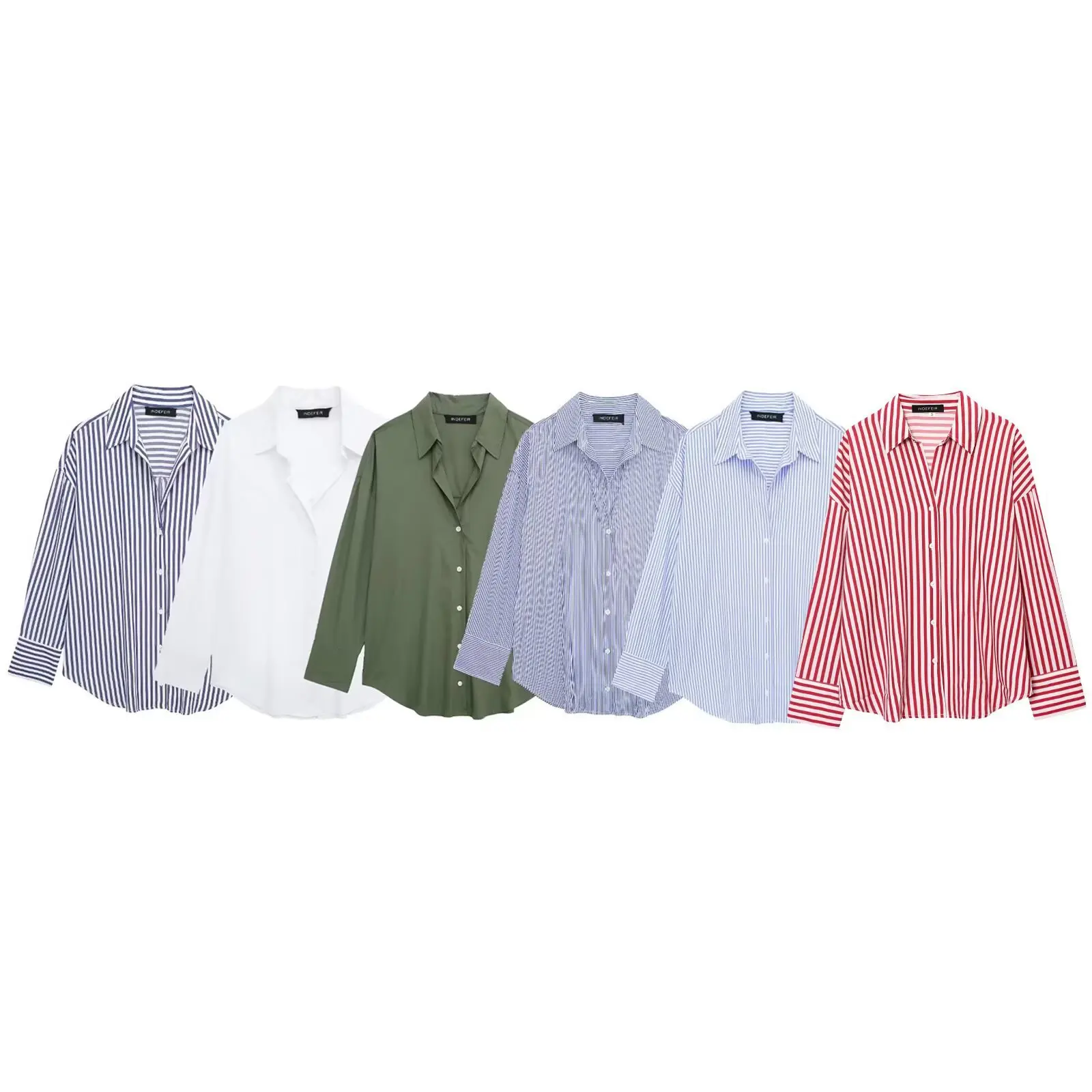 

Autumn Women's Poplin Office Chic Shirt Classic Striped Blouses Woman Lady Long Lantern Sleeve Stand Collar Loose Blusas Tops