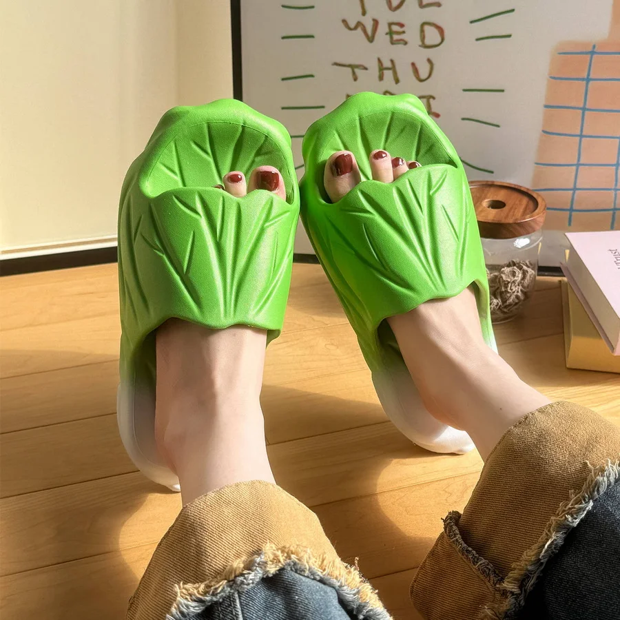 

New Must Have Funny Cabbage Slippers Women's Unique Green Gradient Soft EVA Non Slip Slides Shoes Home Summer Slippers Woman