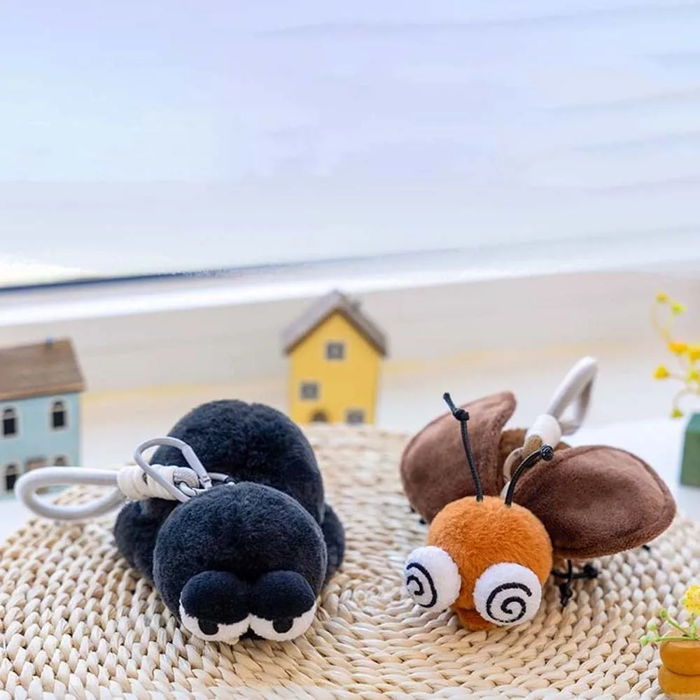 Cute Cartoon Plush Insects Key Ring Polyester Mantis Moth Fly Pendant Ant Magnetic Cockroach Key Chain Bag Hangings