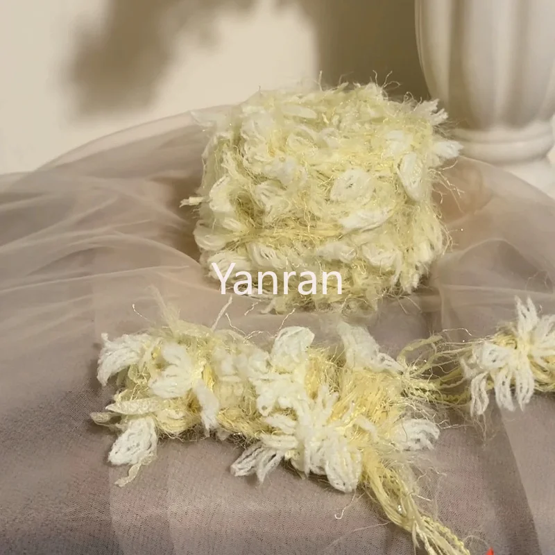 100g Light Yellow Hand-mixed Yarn Soft Dreamy Wool Featuring Hair Hand-woven DIY Bag Accessorie Card Holder Hair Band Mixed Yarn view 3
