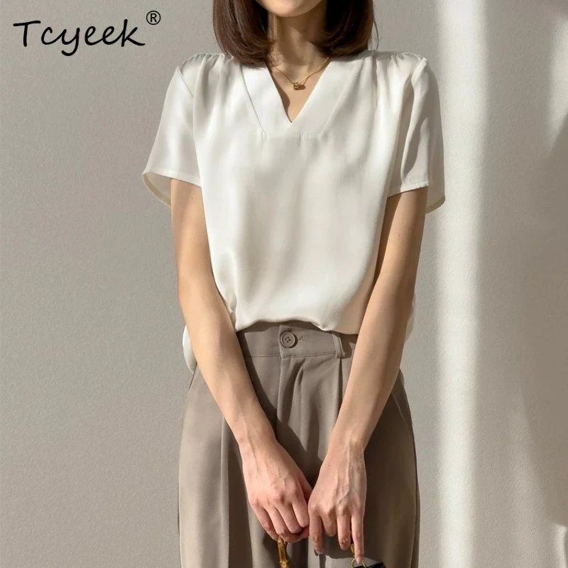 

Женские топы Tcyeek из 93% натурального шелка 26 мм, летняя коллекция 2026, эластичные, универсальные, однотонные, свободного кроя