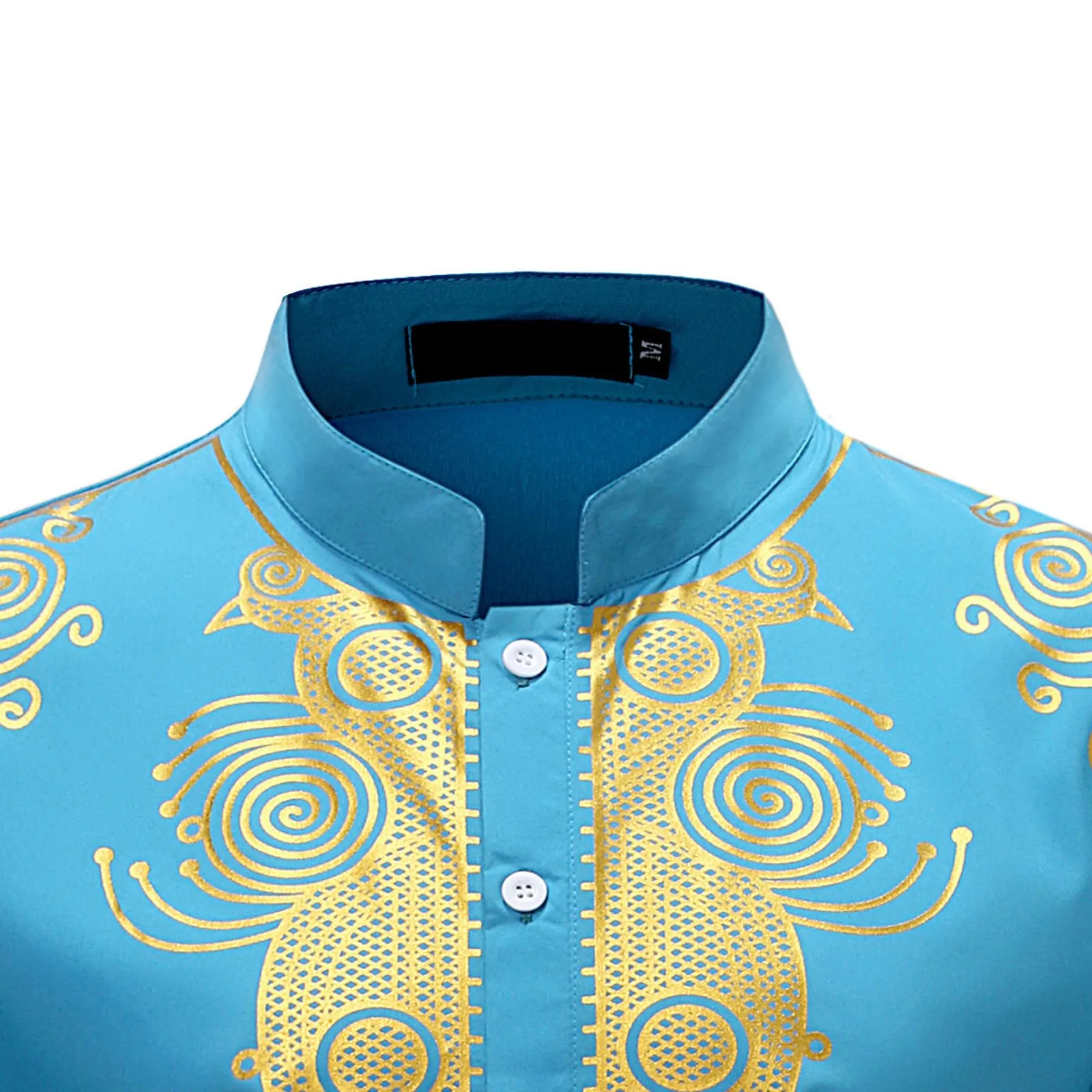 Bata informal de lujo para hombre, camisa de longitud media con cuello levantado, estampado étnico dorado, árabe, islámico, Abaya, 2024