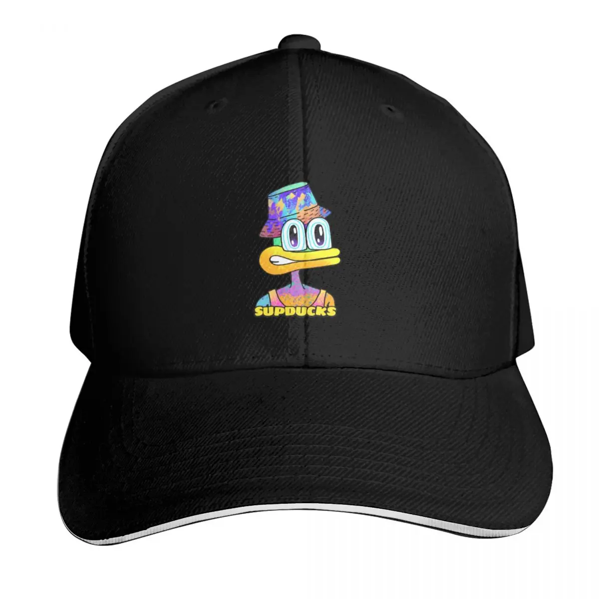 SupDuck 103 Logo Baseball Cap Cotton Twill Breathable Contrast Two Tone Brim Snapback Flat Bill